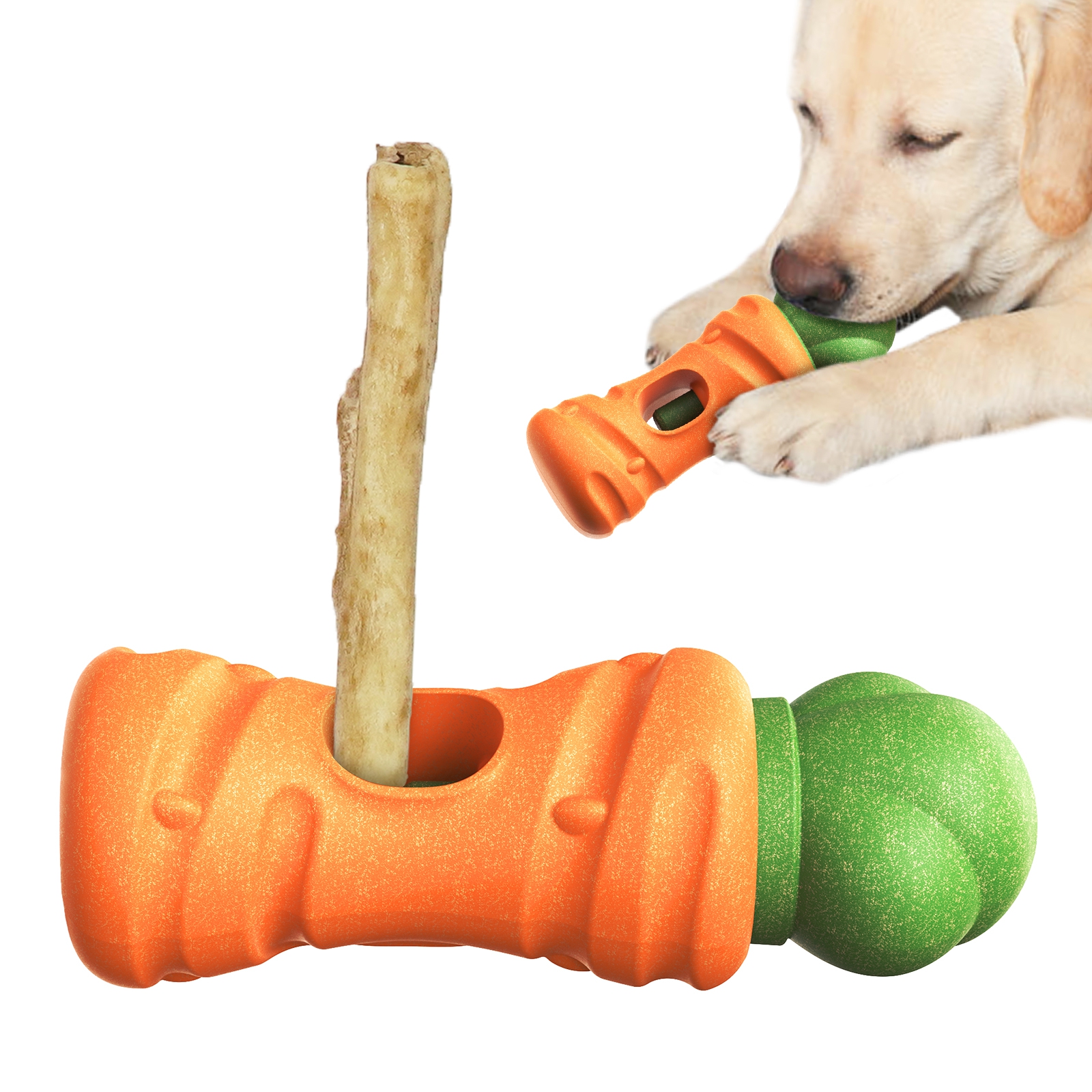 KADTC 2 IN 1  Durable Bully Stick Holder And Dog Chew Toy Carrot