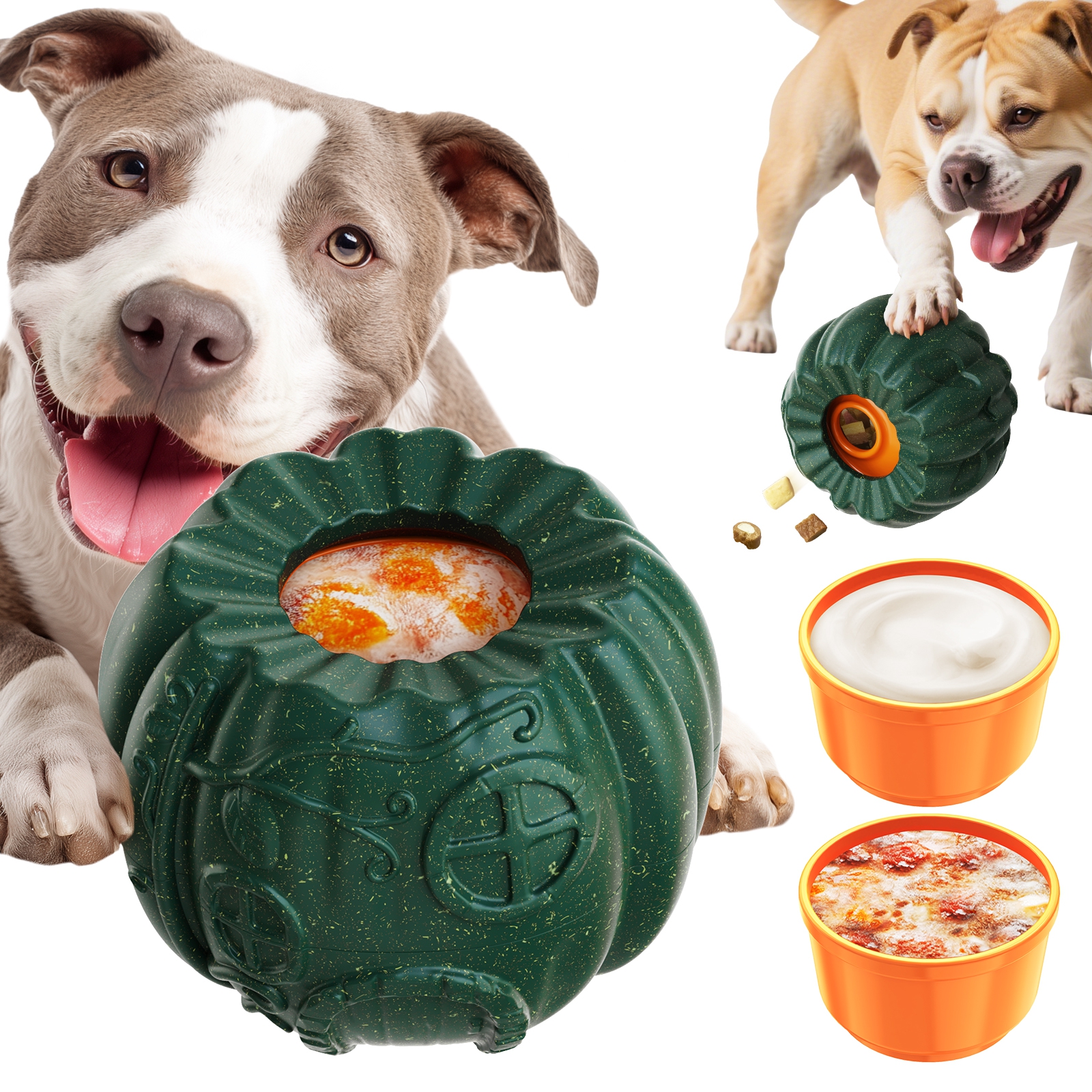KADTC ALL IN ONE 3 in 1  Pumpkin Durable Fillable & Freeze & Treat Dispenser Chew Dog Toy
