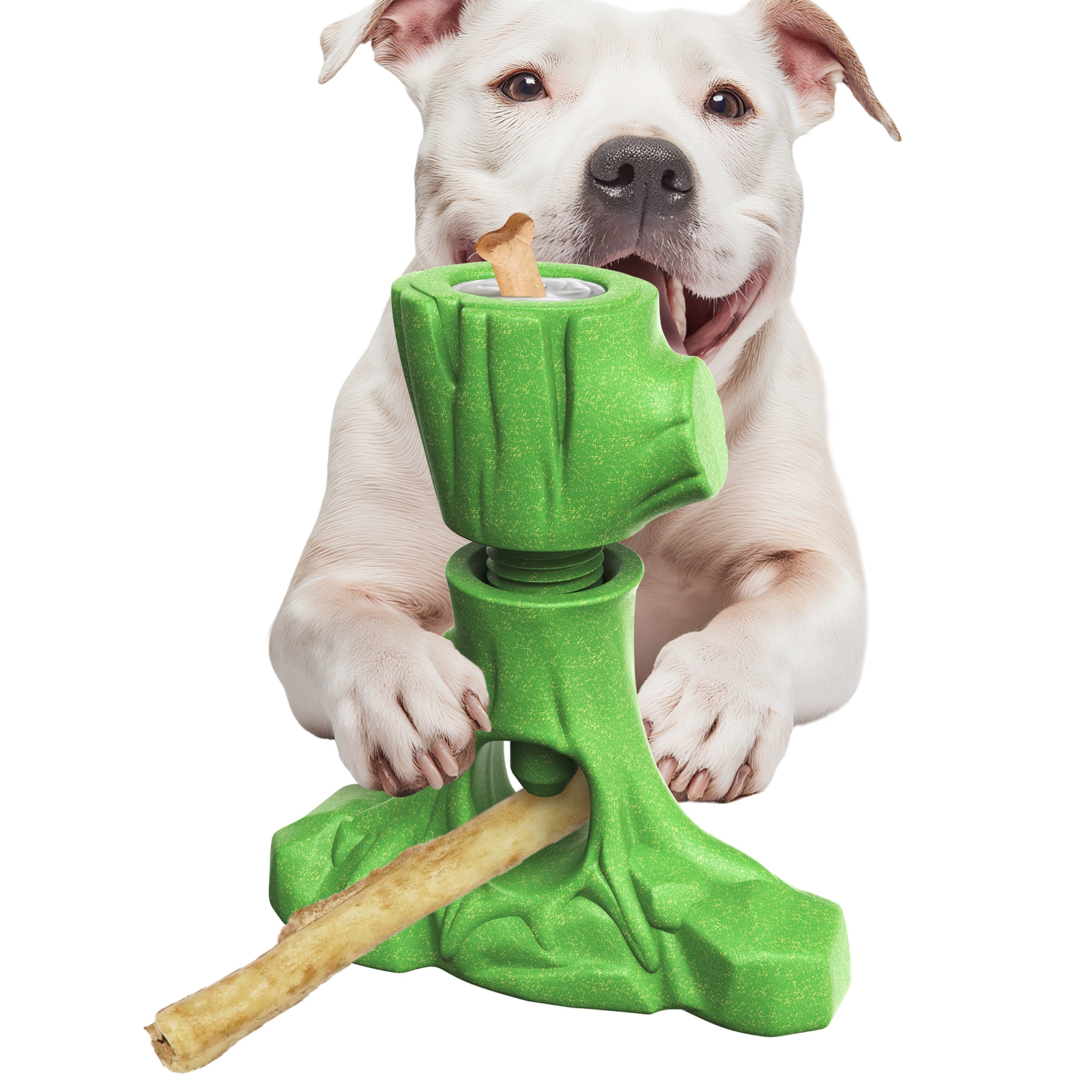 KADTC ALL IN ONE  Root Durable Bully Stick Holder and Indestructible Dog Chew Toy Tough Fillable Toys Green 