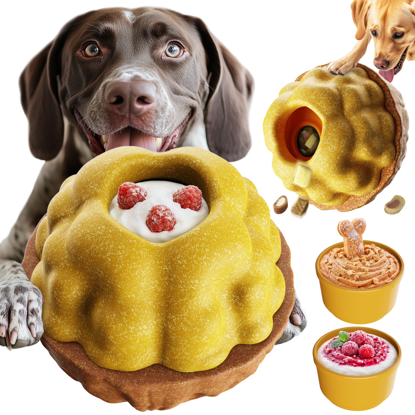 KADTC ALL IN ONE 3 in 1 Dog Enrichment Toys - Fillable Freeze Treat Dispenser Chew Toy Walnut