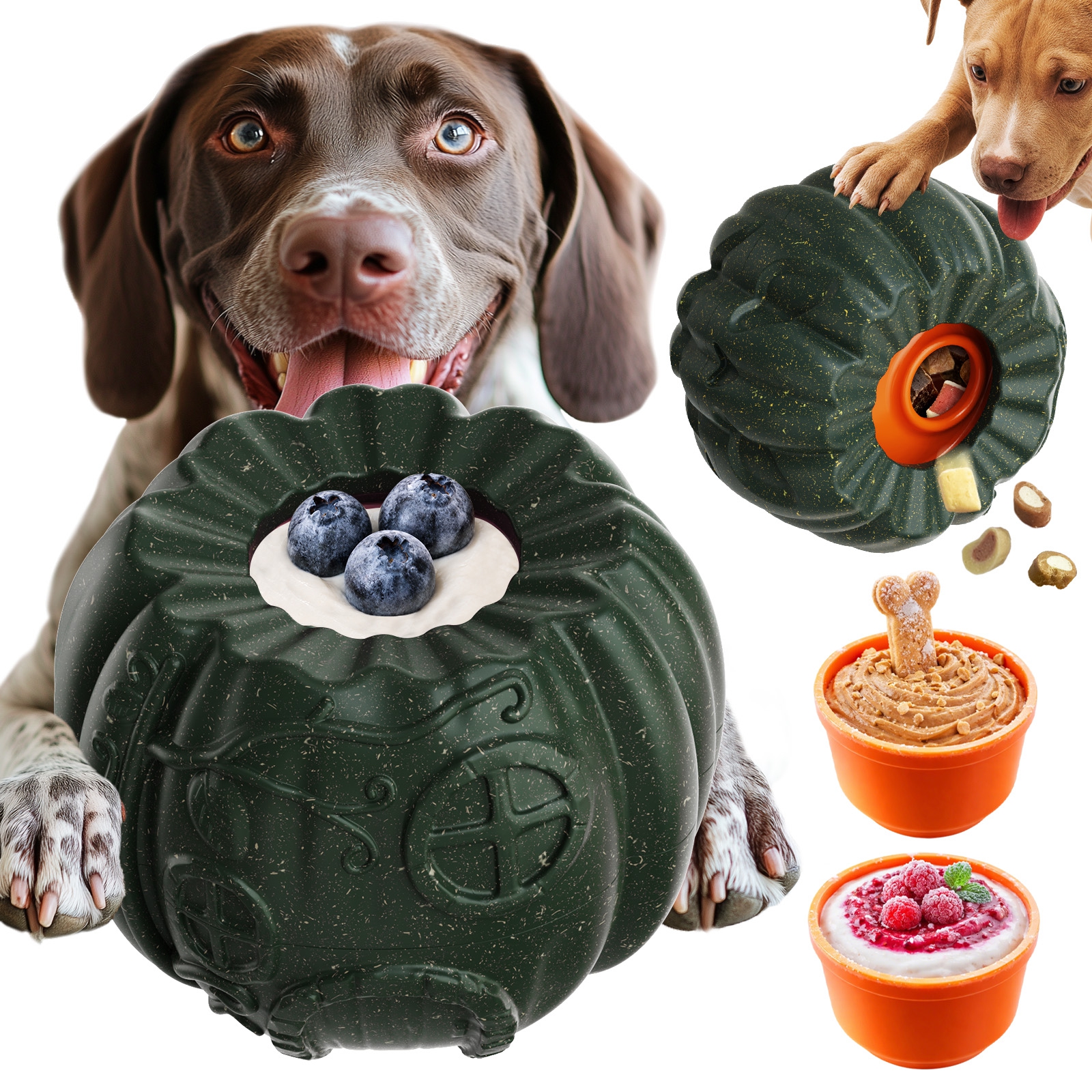 KADTC ALL IN ONE 3 in 1  Pumpkin Durable Fillable & Freeze & Treat Dispenser Chew Dog Toy